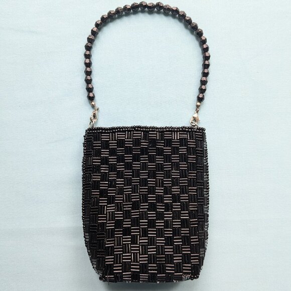 Vintage Black Beaded Phone/Cigarette/Tissue Pouch/Purse with Remove-able Strap - Picture 1 of 14